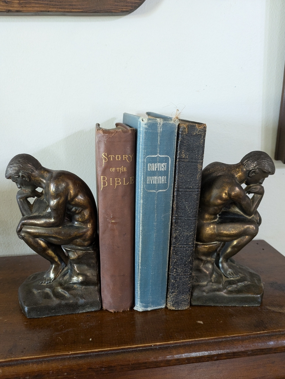Vintage " The Thinker " Bronze Finish Bookends – Pair Stamped 1928 Antique Cast